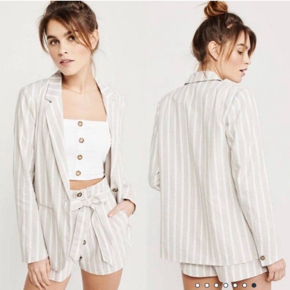 Abercrombie & Fitch Tan & White Striped Blazer Business Casual Boho Top Summer